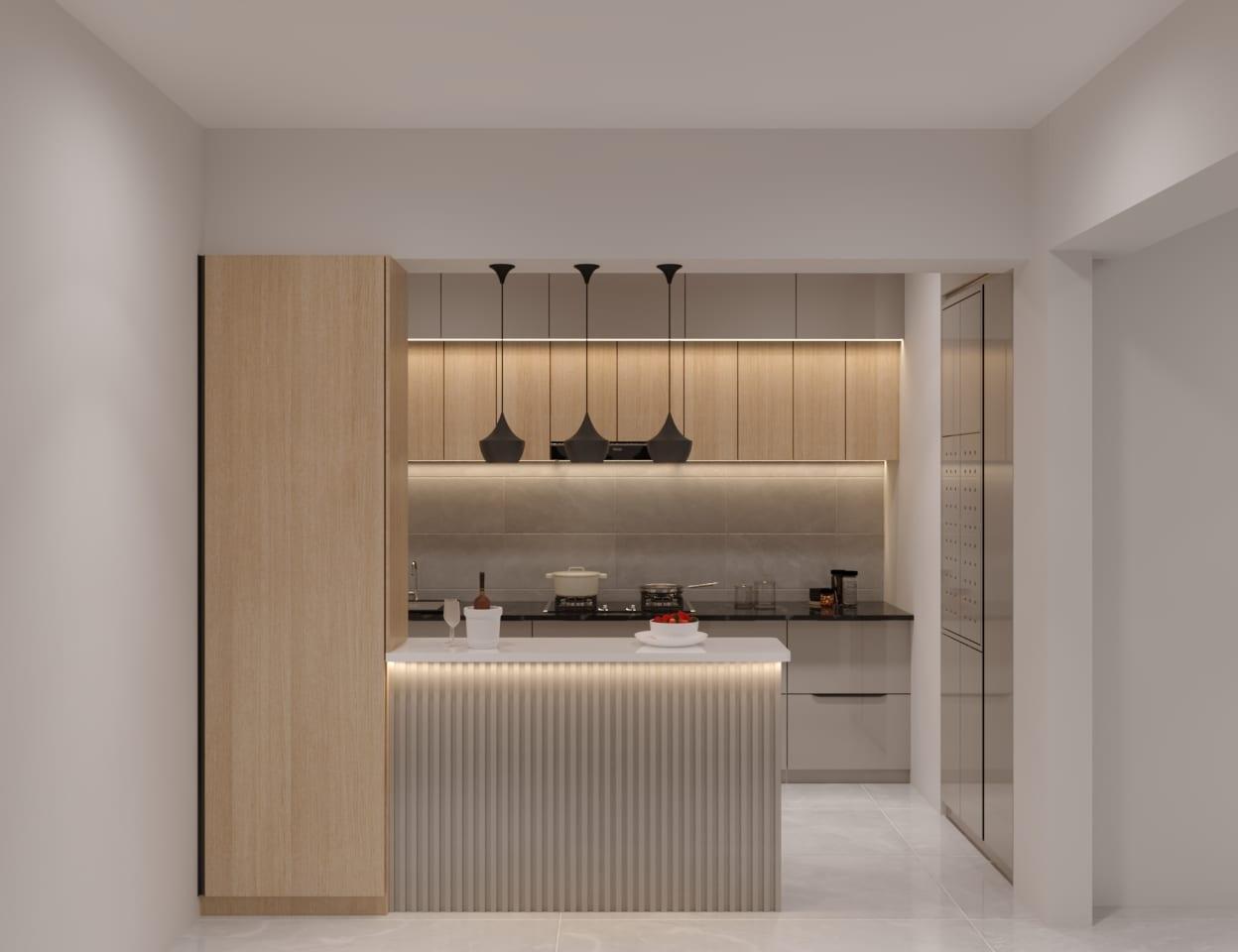 Modular Kitchen — Warm Wood Finish