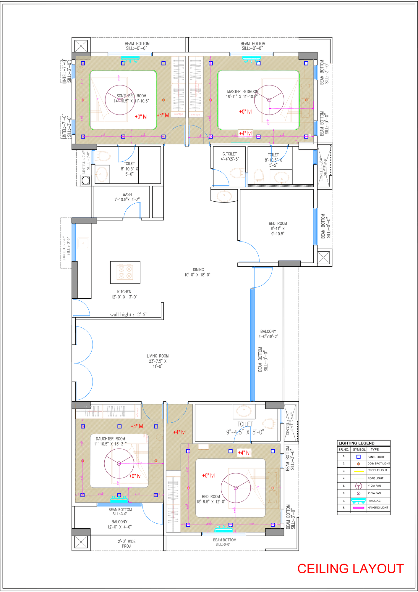 Ceiling & Lighting Layout — Bedrooms