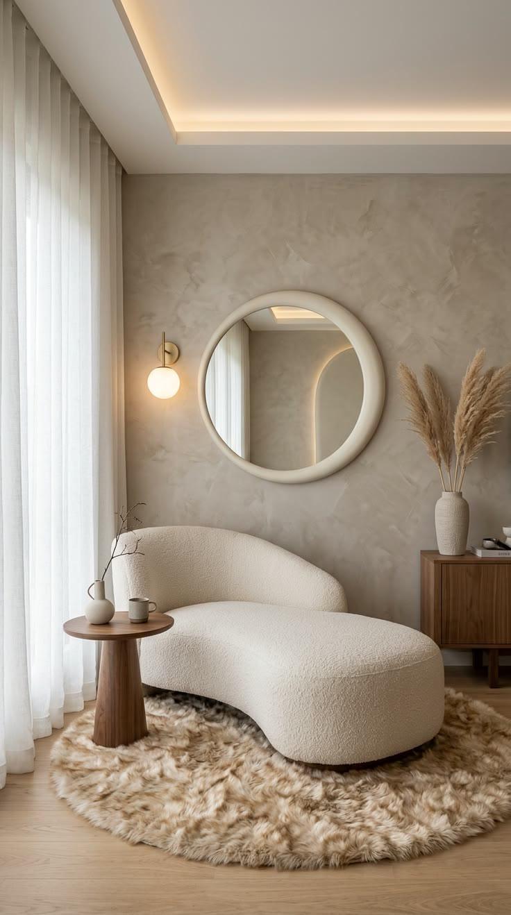 Curved Bouclé Chaise Lounge