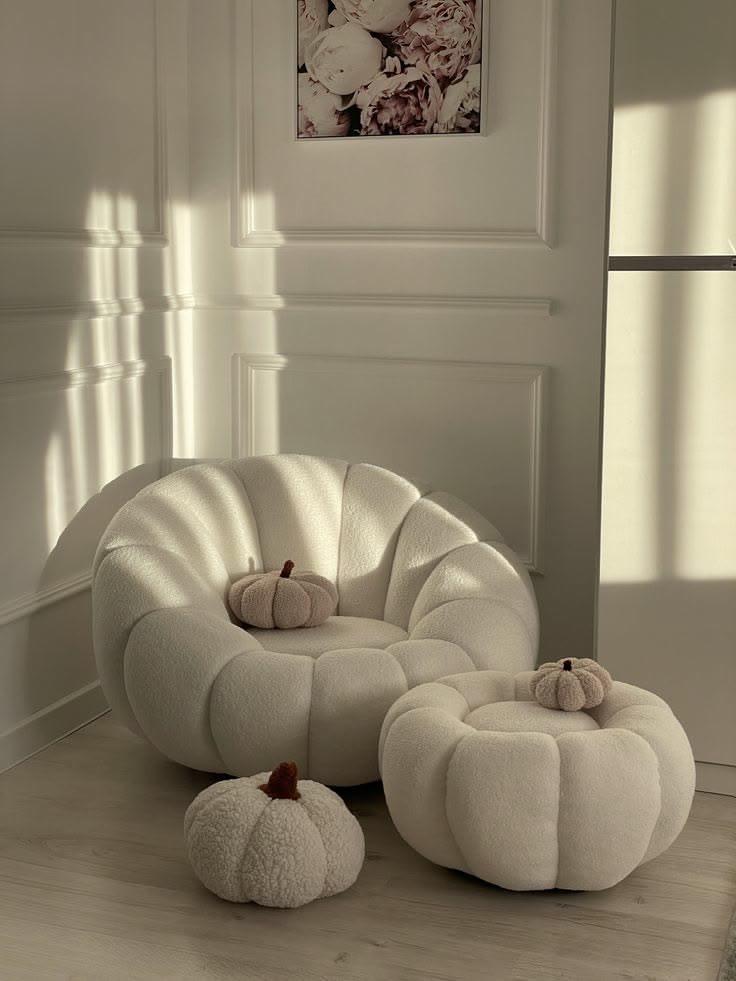 Pumpkin Bouclé Chair & Ottoman Set