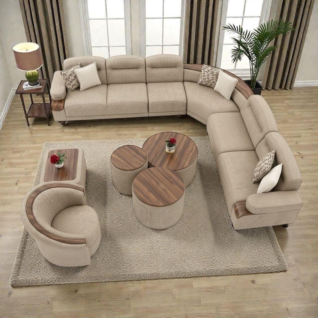 Sectional Sofa with Round Nesting Stools