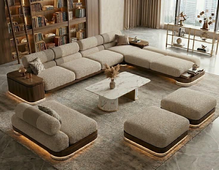U-Shaped Modular Sofa with Ottomans